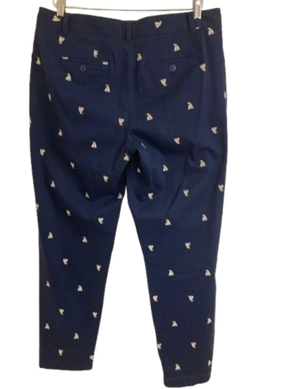 Talbots The Weekend Chino Pants Ankle Navy Embroidered Sailboats Preppy Fun sz 8